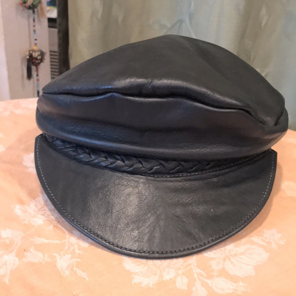 Vintage Black Braided Leather Fisherman Cap - Picture 3 of 9